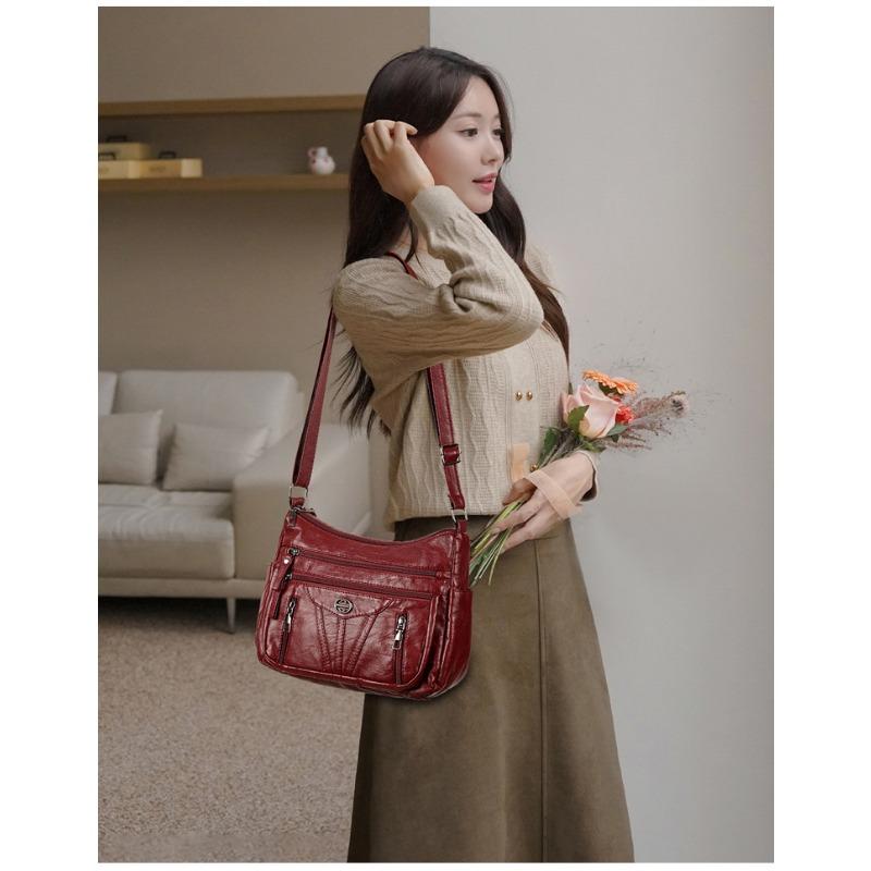 Middle-Aged Women Bag New Women Soft Leather Backpack Large Capacity Fashion Minimalist Multi-Layer Shoulder Crossbody Bag