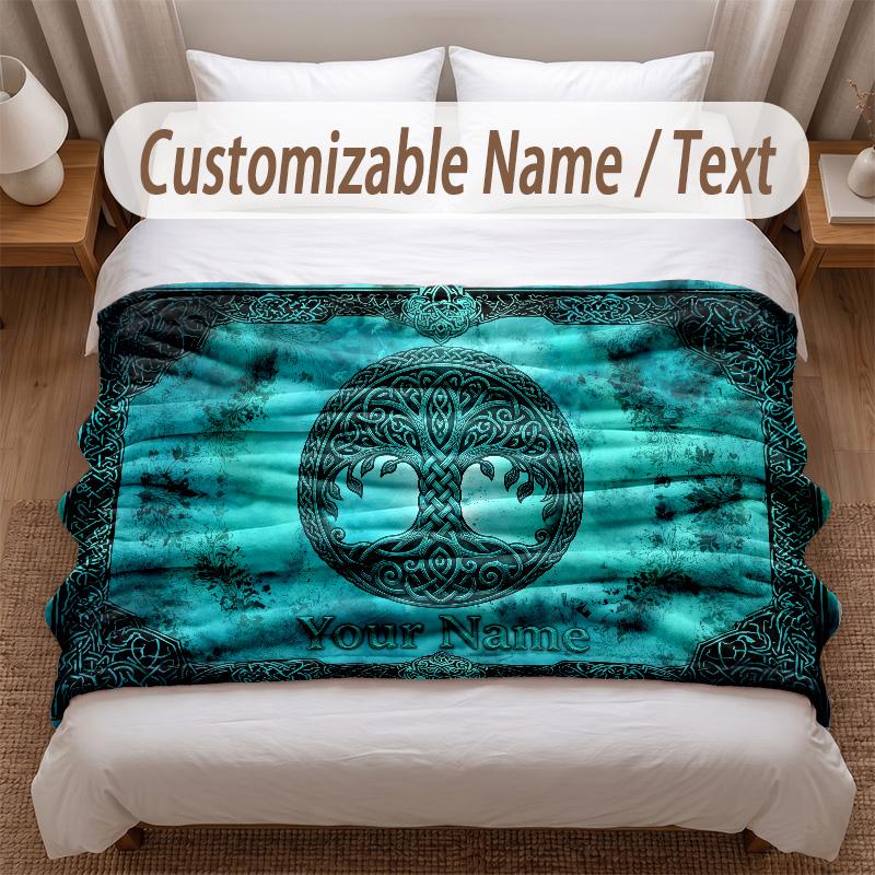 Tree of Life Theme Soft Blanket Personalized Custom Name Text Print Warm Blanket Home Sofa Bedroom Decor