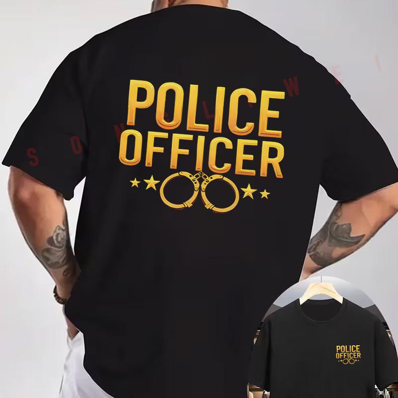 Golden Handcuffs Design Motorcycle Double-Sided Print T-Shirt Men Short Sleeve O-neck Casual T