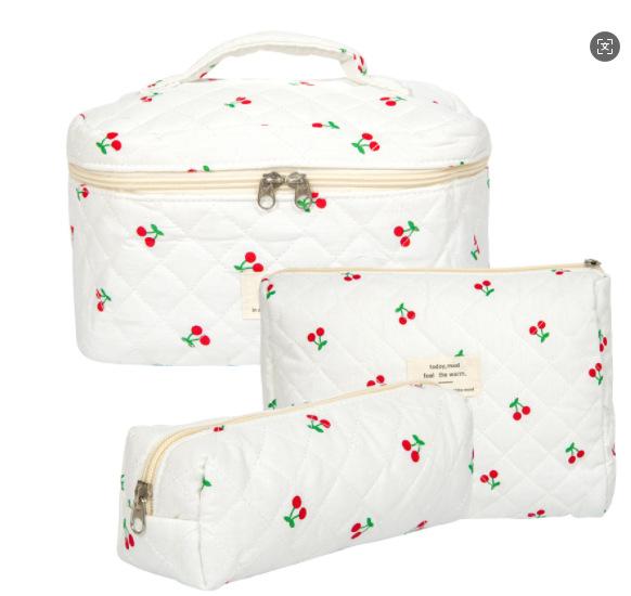 Hand-held makeup bag large capacity small floral storage bag portable quilted cotton fabric cute flowers travel bag