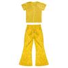Kids Boys Girls Stage Performance Set Short Sleeve Round Neck Shiny Sequins Solid Color T-Shirt with Elastic Waistband Flared Pants