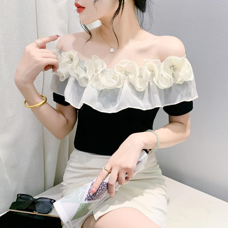

2024 Summer Chic Off-Shoulder Ruffle T-Shirt 2XL
