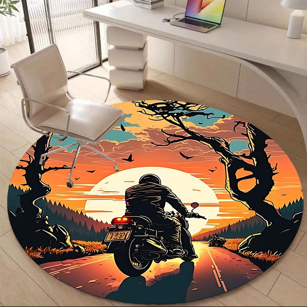 Tappeto Rotondo Tramonto Moto Ufficio, Tappetino Adatto Per Ufficio, Sotto Sedie Ufficio Camera da Letto Soggiorno Decorazione Casa, Decorazione Stanza