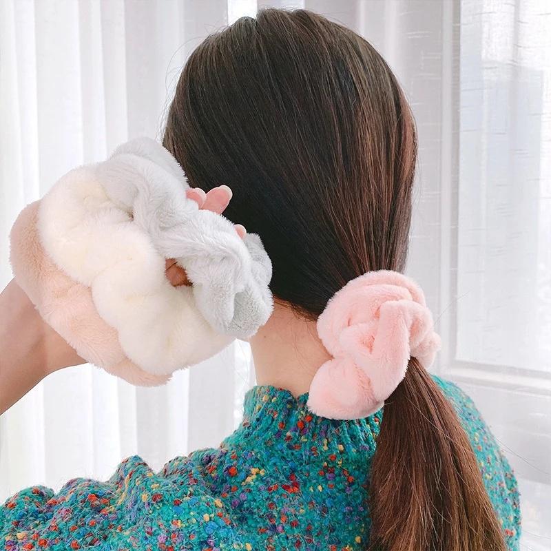 Winter Warm Soft Hair Scrunchies for Women Girls Cute Plush Elastic Multicolor Rubber Band Loop Accessories