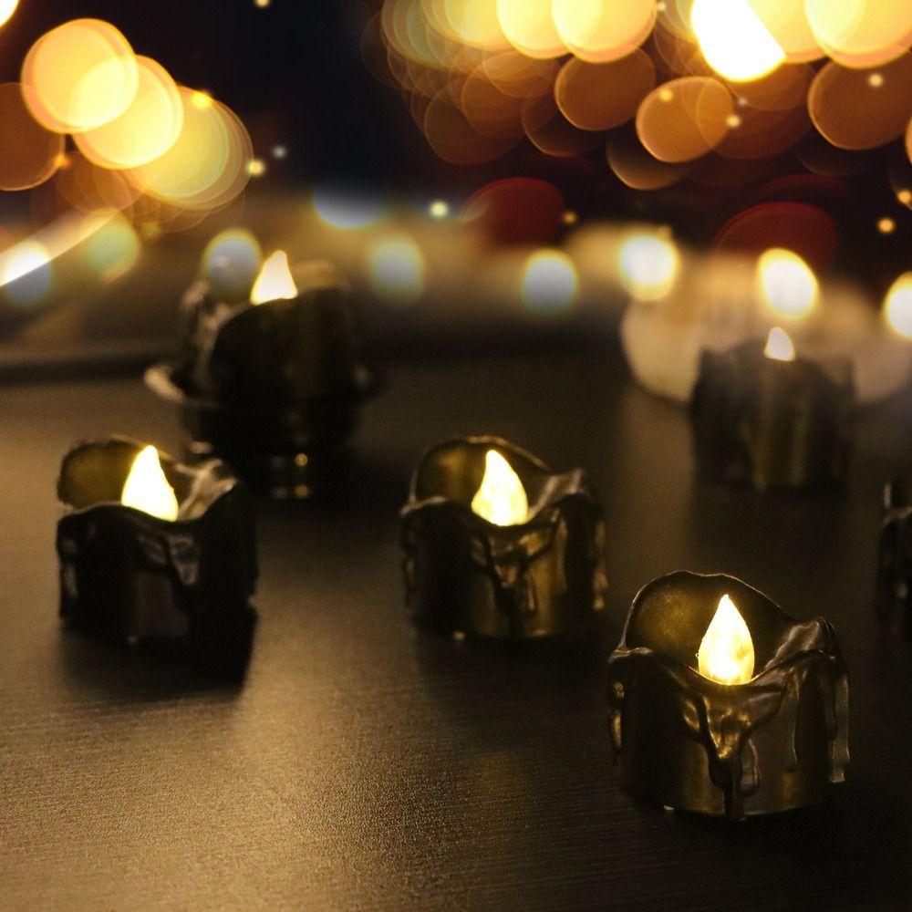12Pcs Black Black Candle Light Plastic+LED Effect Flickering Candle  Home Decoration