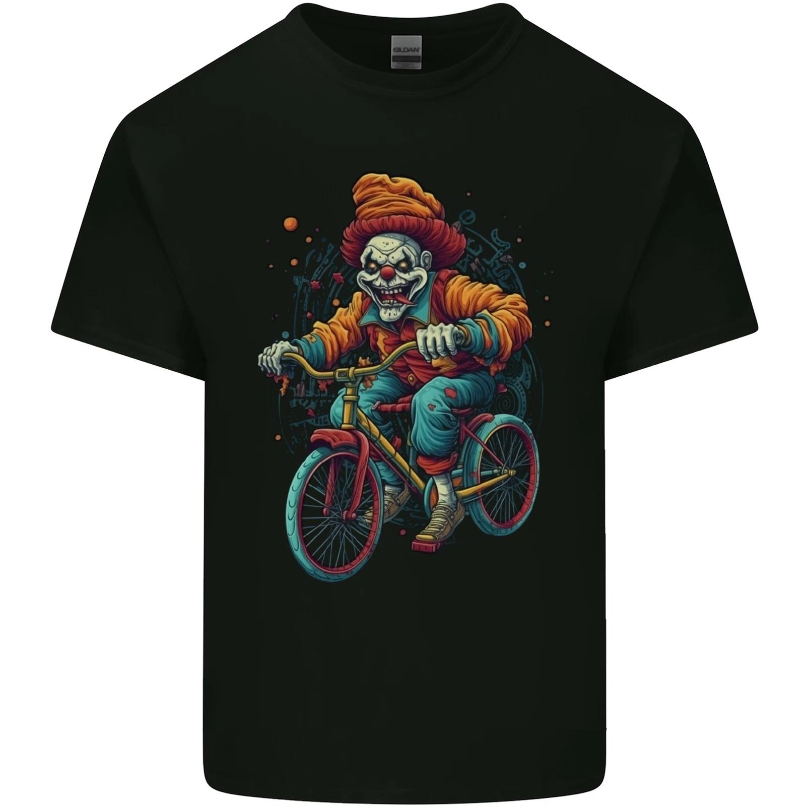 Demonic Clown On a Bicycle Cycling Halloween Kids T-Shirt Childrens L