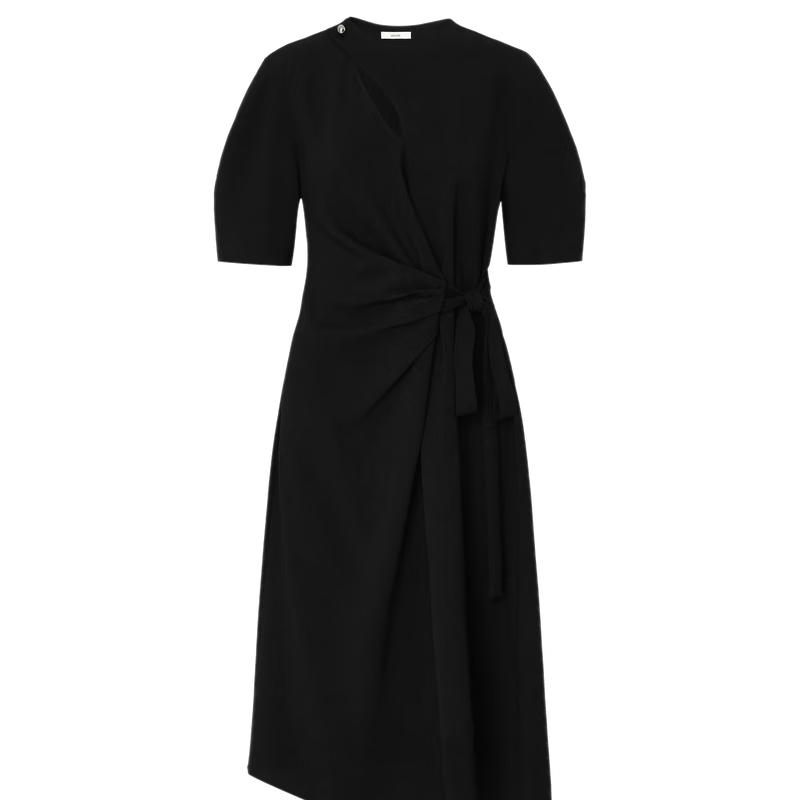 

French Style V-Neck Puff Sleeve Tie-Waist Dress XS