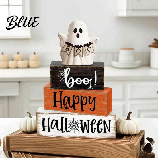 Orange And Black Party Props Halloween Ghost Decoration Wooden Sign Tiered Tray Ornament Farmhouse Rustic Holiday Centerpieces Tabletop Centerpiece