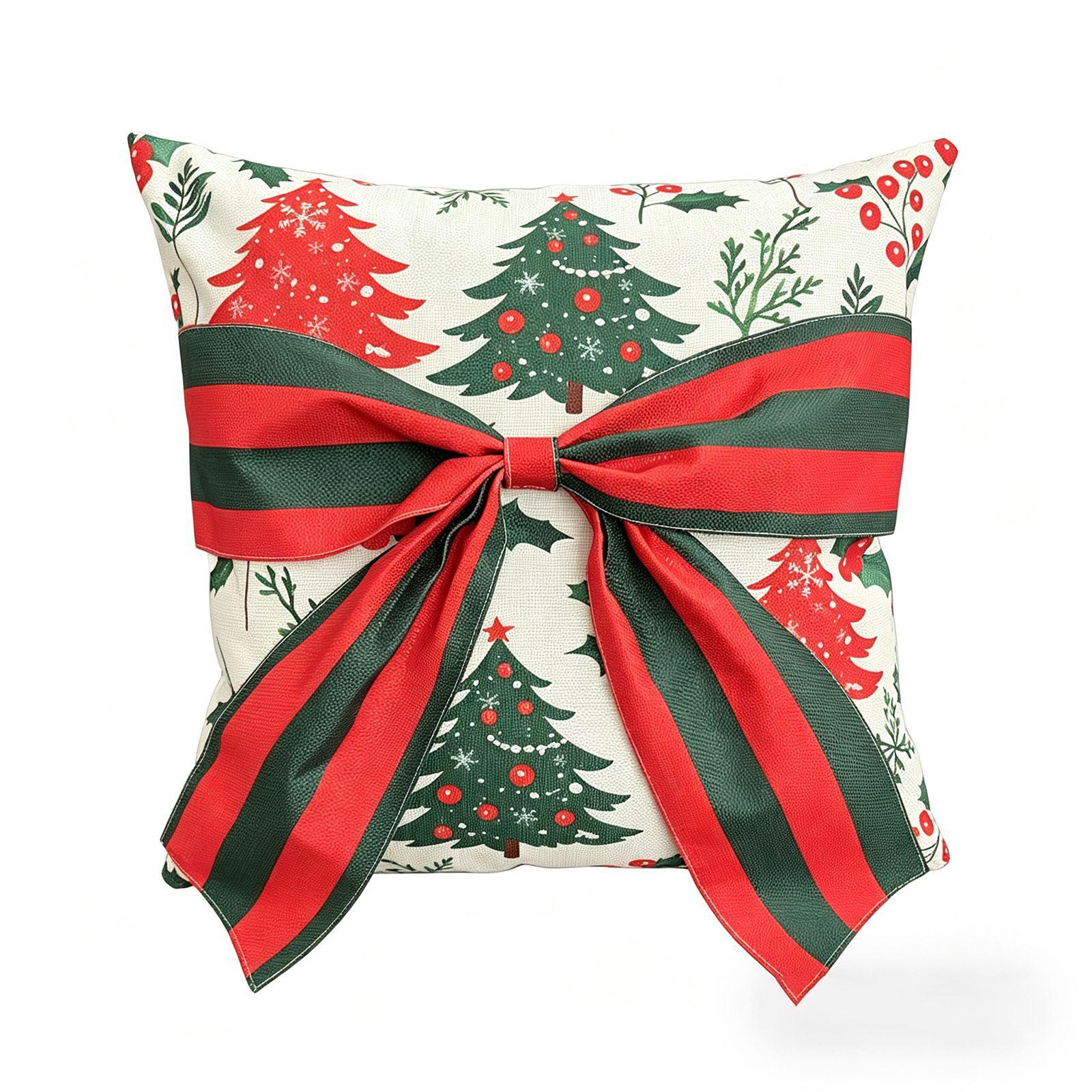 Christmas Cover with , Red Green Plaid Linen Texture Throw Case for Couch Sofa, 1818 Inches