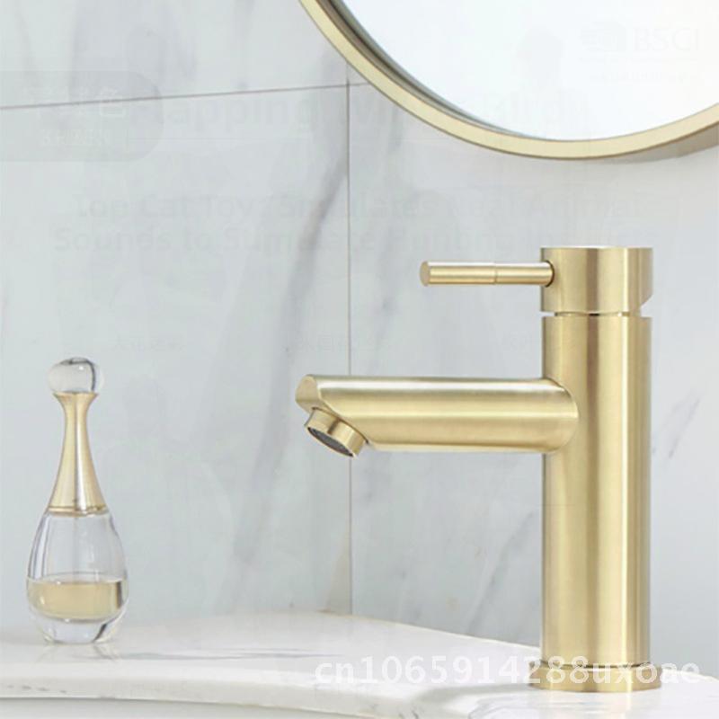 Brushed Gold Stainless Steel Basin Faucet Luxury Bathroom Washbasin Hot And Cold Water Mixed Tap Single-Handle Sink Mixer Tap