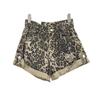 Moda estiva a-line pantaloni corti larghi arricciati vita alta versatili stampa leopardata denim lavato strappato pantaloncini donna tendenza