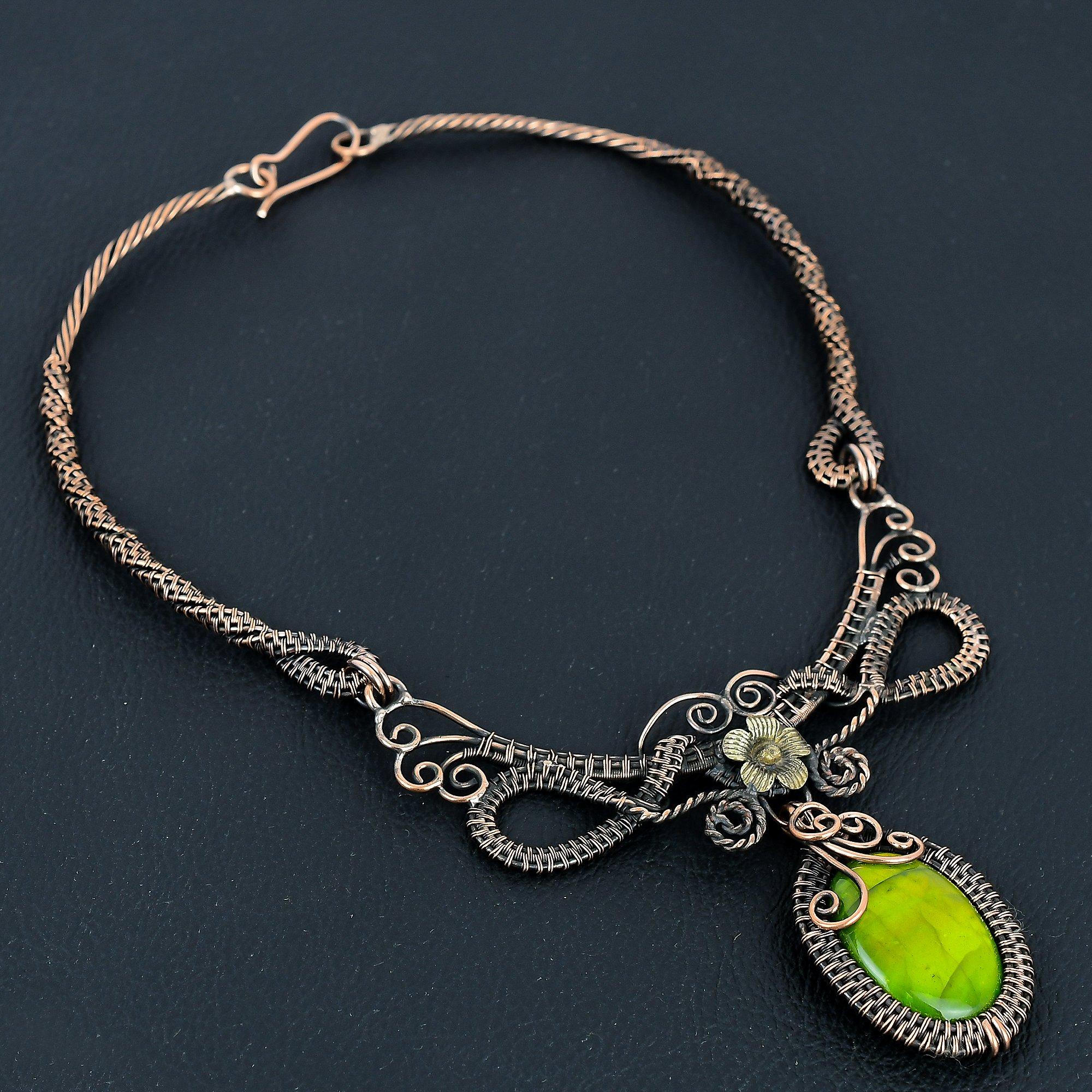 

Ожерелье из лабрадорита с зеленым отблеском, украшения ручной работы, ожерелье, обернутое медной проволокой 999 пробы, дизайнерские украшения из драгоценных камней, ожерелье с регулируемой цепочкой, подарок для мамы