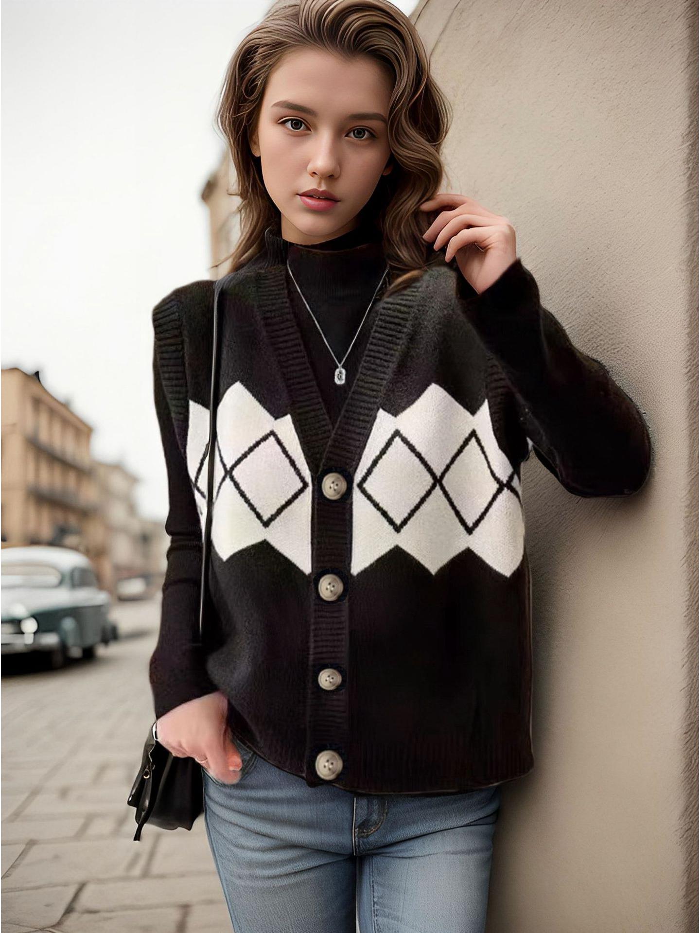 

Европейский и американский жилет без рукавов с V-образным вырезом и цветными блоками для осени/зимы Small