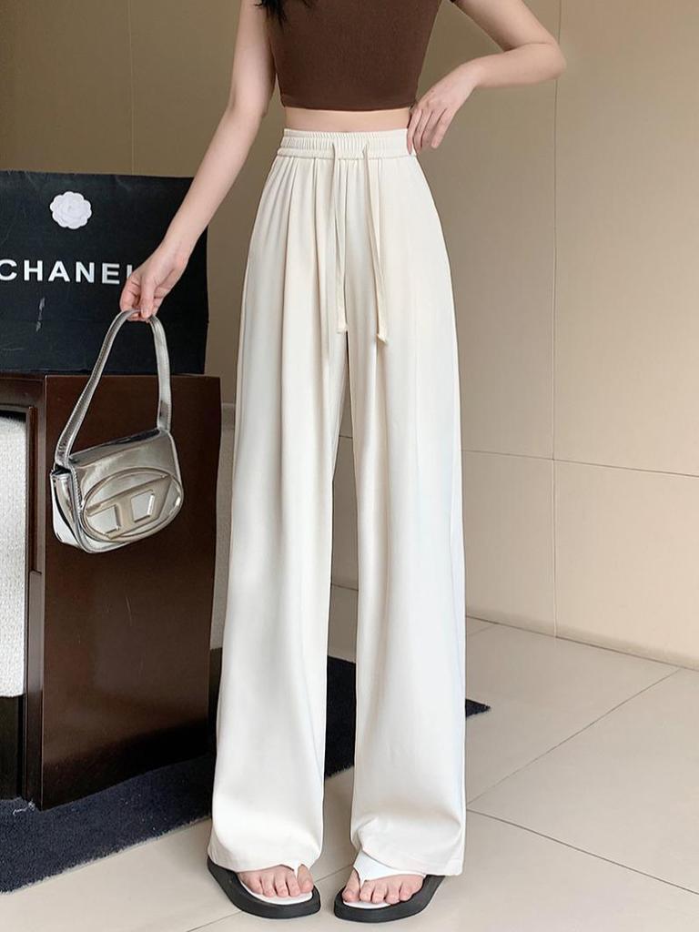 Spring 2026 Plus Size Women's Drawstring Elastic Waist Wide Leg Suit Pants