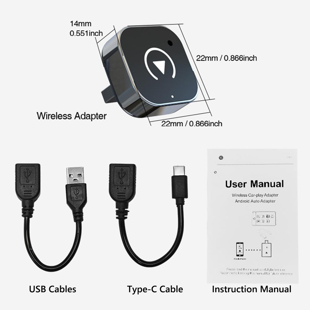 2 In 1 Wireless CarPlay Android Auto Adapter Smart USB Dongle Auto Connect Plug&Play Bluetooth 5.0 USB-C Smart Mini Adapter Box