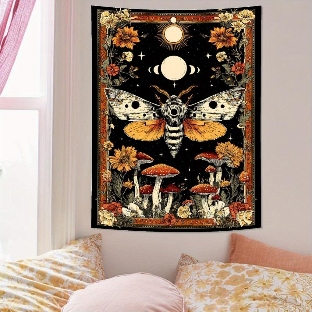 Retro Tarot, Moth And Moon Phase Tapestry, Mystical Wall Hanging For Bedroom, Living Room And Dorm, Aesthetic Home Decor