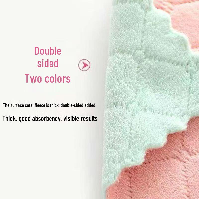 Double-Sided Coral Fleece Cleaning Cloth: Thick, Absorbent Kitchen Scouring Pad
