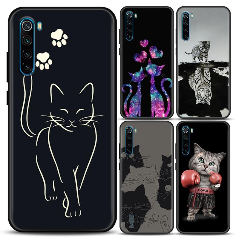 Funny Cute Cat Line Art Phone Case For Xiaomi Redmi Note 11 10 9 8 Pro 9S 8A 10S 11S Soft Cover For Redmi Note 8Pro 10Pro Fundas