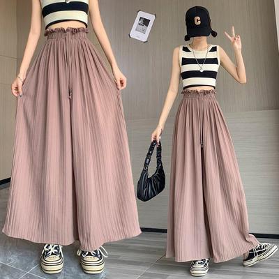 Summer Thin Plus Size HighWaist Relaxed 9/10 Length Chiffon Culottes for Women  Draped WideLeg Pants