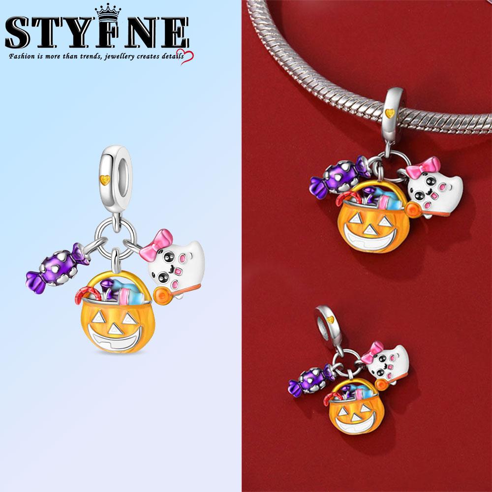 Kupferfarbener Weihnachts-Kürbis Leuchtender Charm Anhänger Perlen Passen Original Armband Für Frauen Valentinstag Schmuck Geschenke