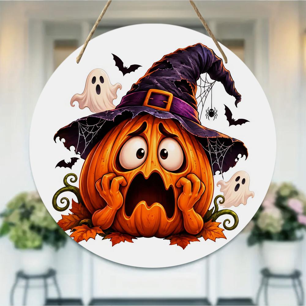 Spooky pumpkin print natural wood plaque Round Wooden Hanging Plaque home wall decor party supplies festive Halloween interior ornament