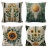 New Four-piece Set of Sunflower Linen Pillowcases and Pillows for Seasonal Festivals with Labels