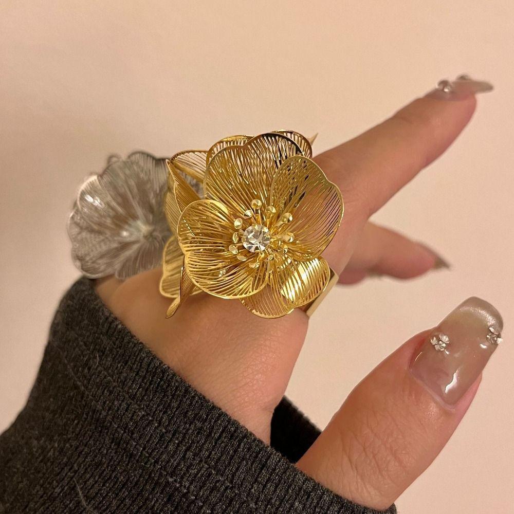 Multi Layered Flowers Irregular Hollow Open Ring Chinese Style Wide Finger Buckle  Friend