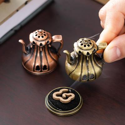 Räuchergefäß Teekannenform Rustikales Räuchergefäß Zinklegierung Desktop Aromatherapie Ornament für Zimmer Außenbereich Yoga-Studio Spa Zeremonie