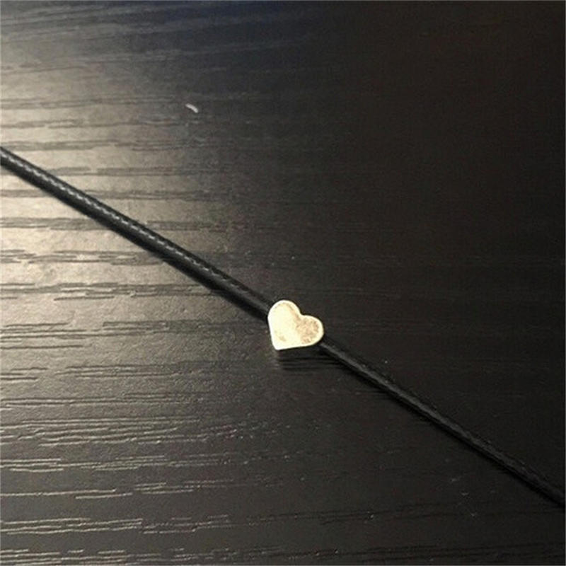 Moteriškos dirbtinės odos kaklaraištis grandinėlės širdies karoliai, vintažiniai papuošalai, juodi