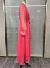 Cross-border New Women's Dress with V-neck Slit Cinched Waist, Long Long Sleeve, Flowing Solid-color Dress