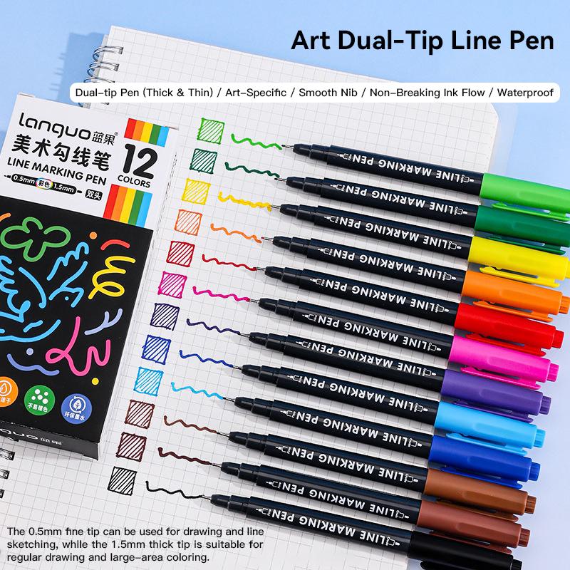 Languo 6/12/18Pcs Art Colored Pens Fine Point Markers Fine Tip Drawing Pens Fineliner Pen for Journaling Writing Note Art Office