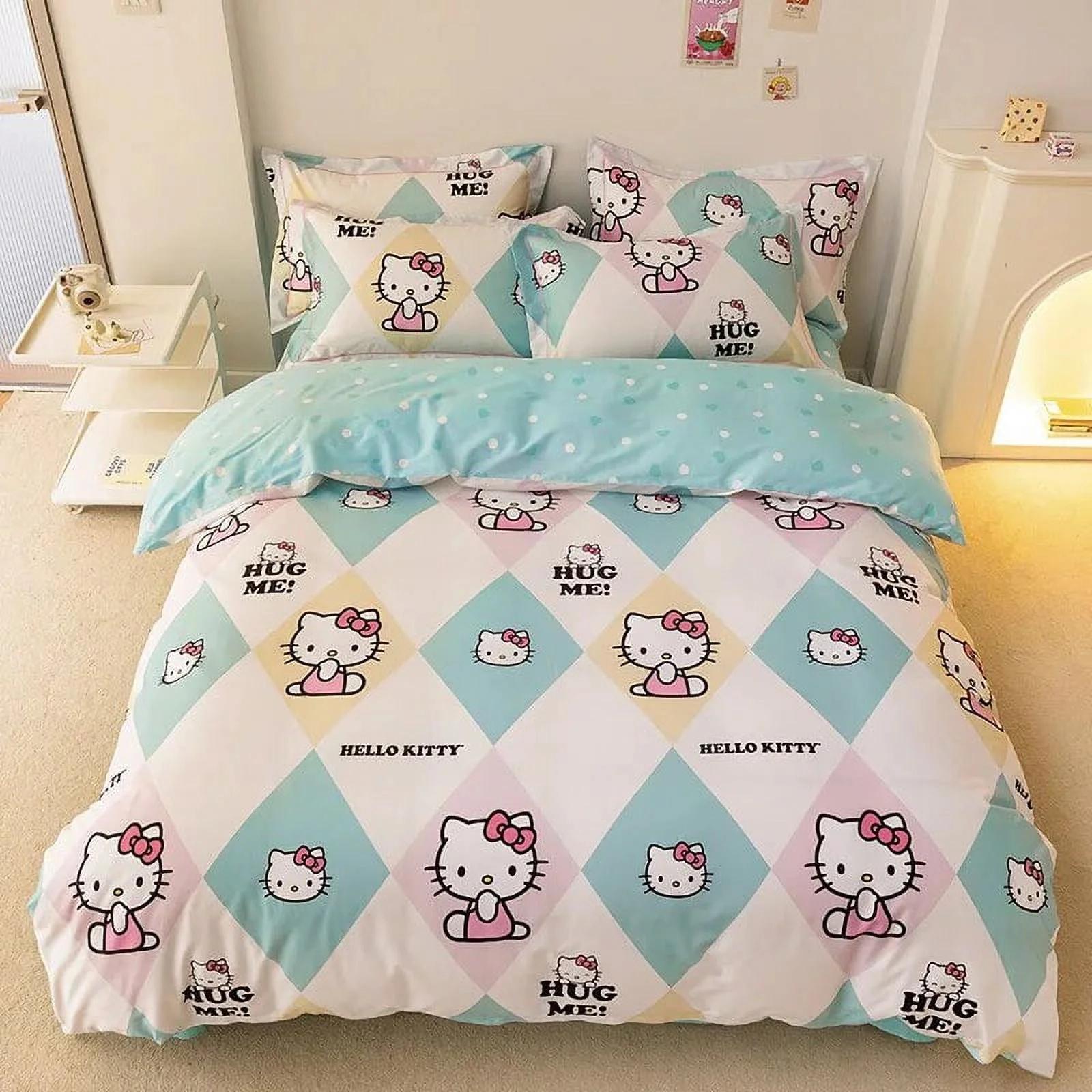 

Пододеяльник Hello Kitty Постельное белье Пододеяльник с наволочкой Односпальный Кинг Квин Полуторный размер Домашний текстиль Декор детской спальни EU 135x200cm 2PCS