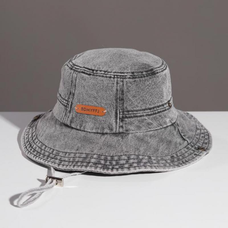 Vintage gewaschener Denim Fischerhut Damen Herren Unisex Breiter Rand Sonnenhut für Outdoor Wandern Strand Western Stil (Hellblau) Sonnenschirm