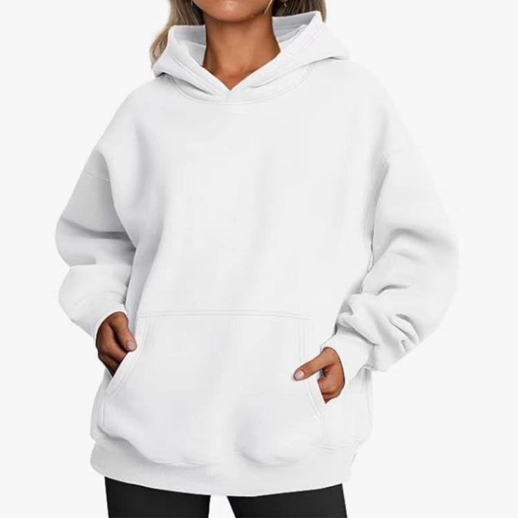 Women’s Hip Hop Street Style Fleece Hooded Sweatshirt Loose Fit Long Sleeve Warm Winter Autumn Solid Color with Pockets
