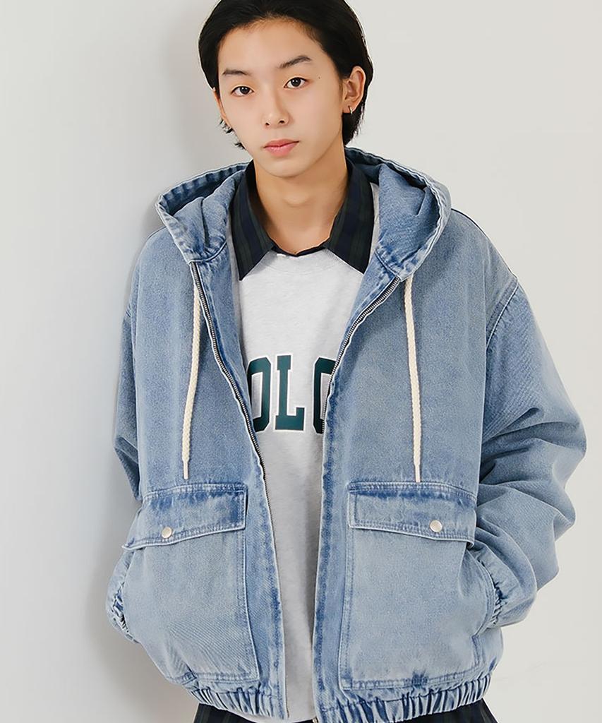Markm Denim Quilted Zip-Up Hoodie Light Blue (Mjmah6007)