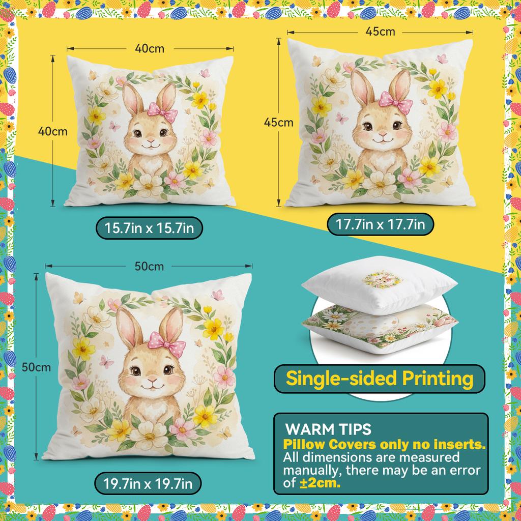 Easter Rabbit Flowers Pillowcase Printed Polyester 40/45/50Cm Throw Pillowcover Decorative Sofa Cushion Pillowslip Home Decor