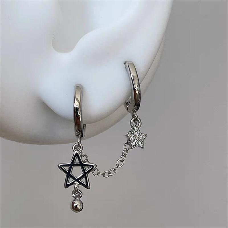 1PCS Silver Color Star Chain Double Ear Hole Stainless Steel Ear Bone Nail Y2K Fashion Hottie Earrings for Women Jewelry