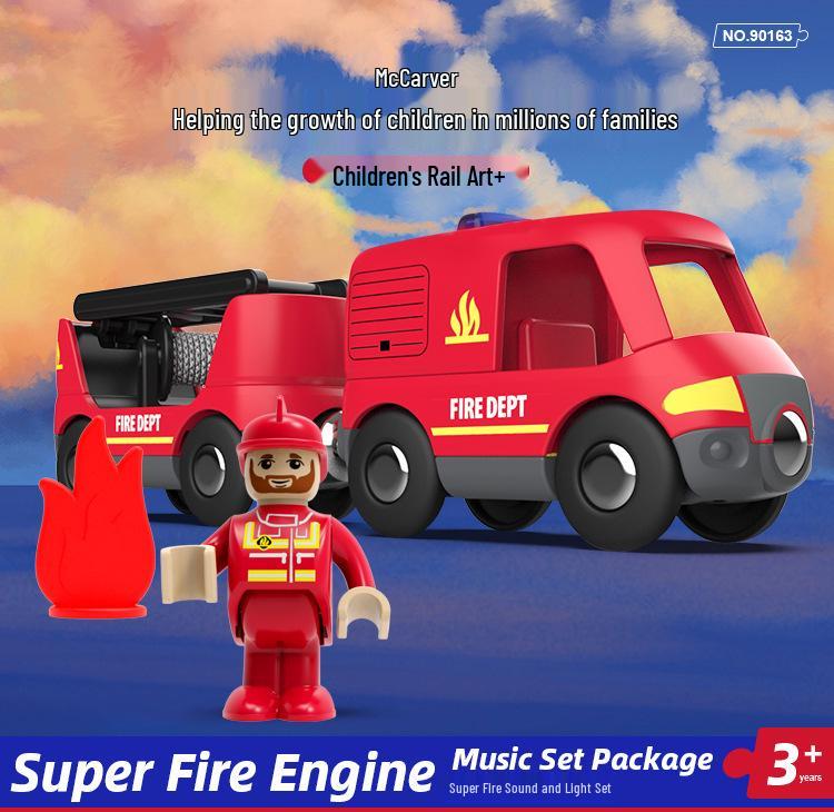 Mykafu Sound & Light Firefighting Toy with Wooden Track Scene for Kids