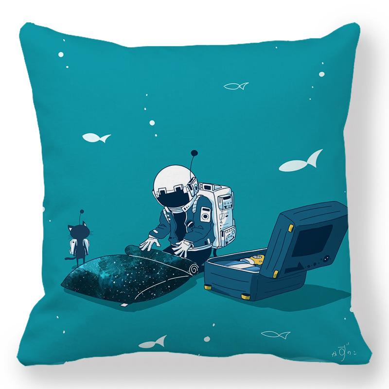 Creative Astronaut Pattern Digital Printing Short Plush Pillow Covers for Car Sofa Office Cushion Cover Home Goods 60x60cm