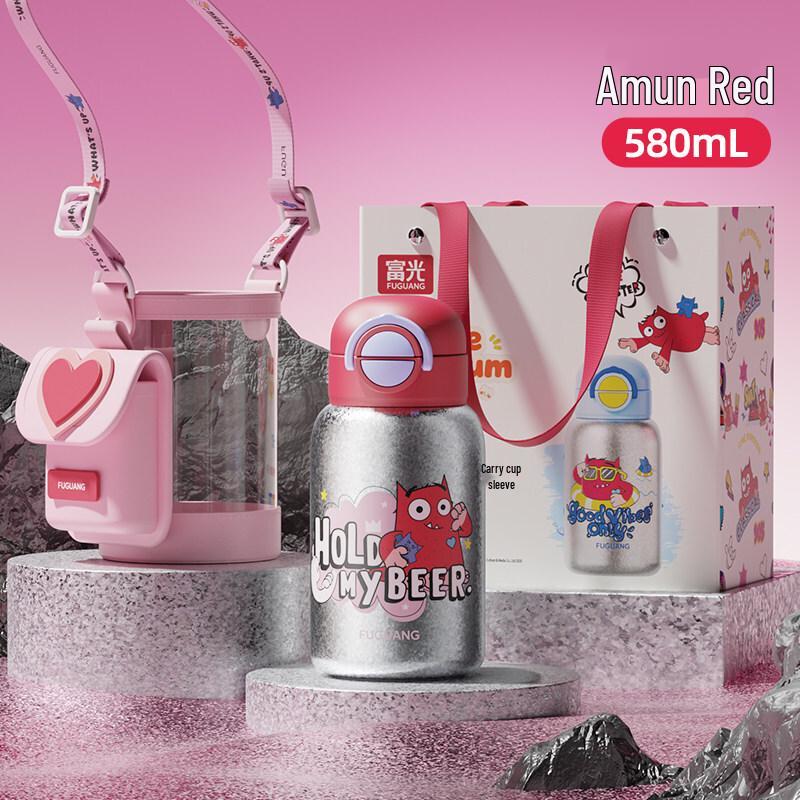 FUGUANG Kids Pure Titanium Insulated Straw Bottle 580ml