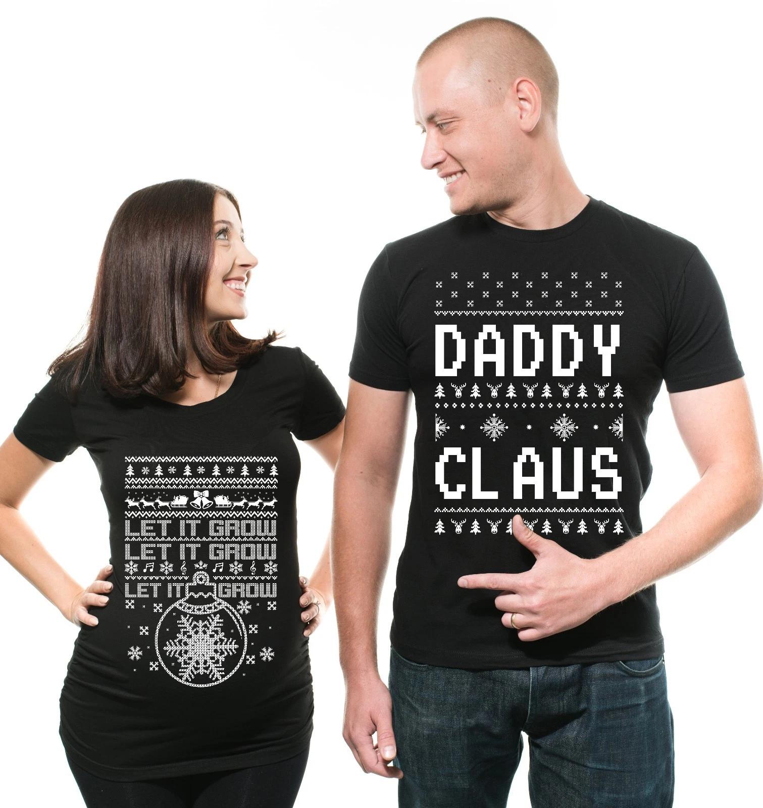 Funny Christmas Couple Maternity Shirts Let it Grow pregnancy Tee Shirt Xmas L