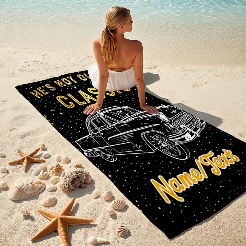 1PC Custom Name Classic Car Starry Night Beach Towel Highly Absorbent And Sand-Resistant Towel for Swimming, Pool, Yoga, And Travel Lightweight