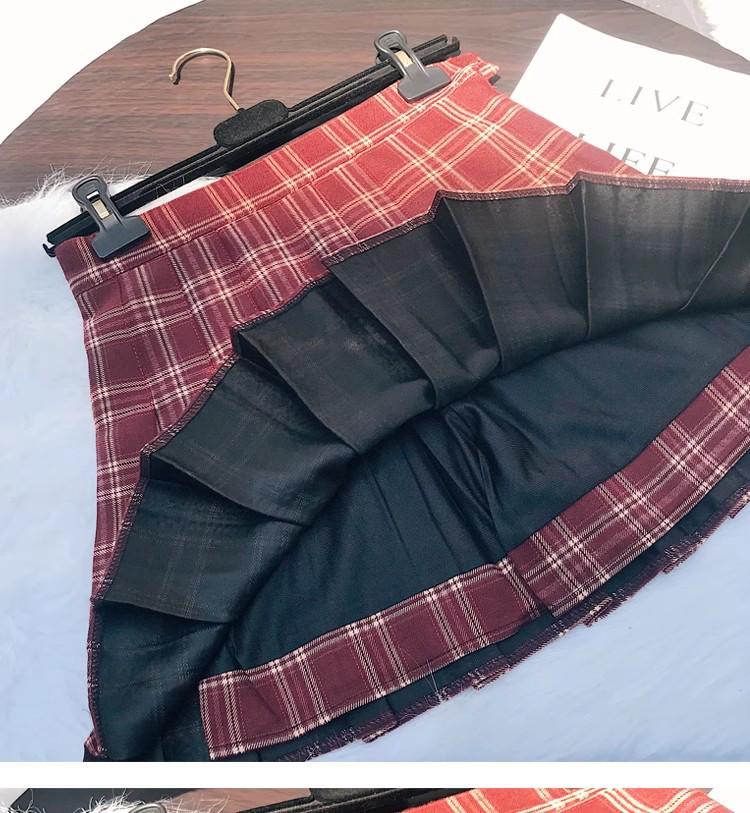 JK Plaid Pleated A-Line Skirt - High Waist, Slim Fit, Anti-Exposure, Spring & Autumn Korean Style