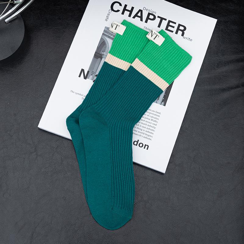 2022 Autumn Women's Color Block Vertical Stripe Mid-Calf Socks - Trendy Slimming Long Leg Korean Style