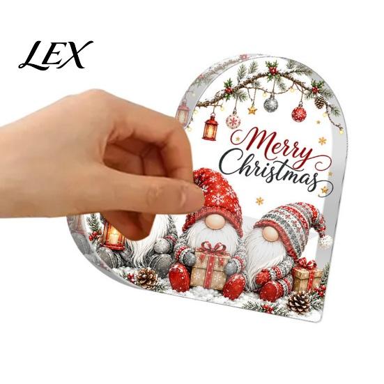 Gnome Holiday Table Decorations Heart Shaped Acrylic Christmas Tabletop Decor, 2D Flat Festive Home Accents Centerpiece with Love Design, Room