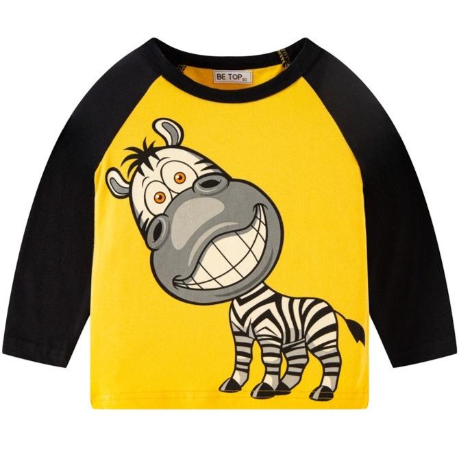 Spring and Autumn Round Neck 3D Cartoon Zebra Printed Top Fashionable Casual Long Sleeved Children's Boy T-shirts