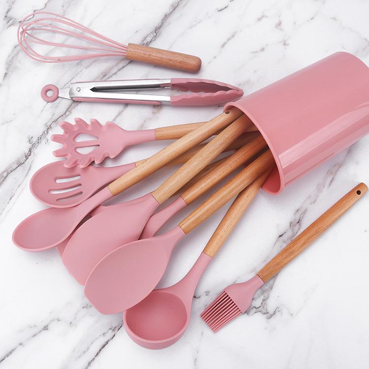 11-Piece Silicone Kitchenware Set with Wooden Handles, Non-stick Cooking Tools and Spatula Set