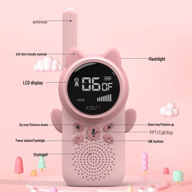 KSUN TFSI Kids Walkie-Talkie Set - Pink Cat Design (CN Version)