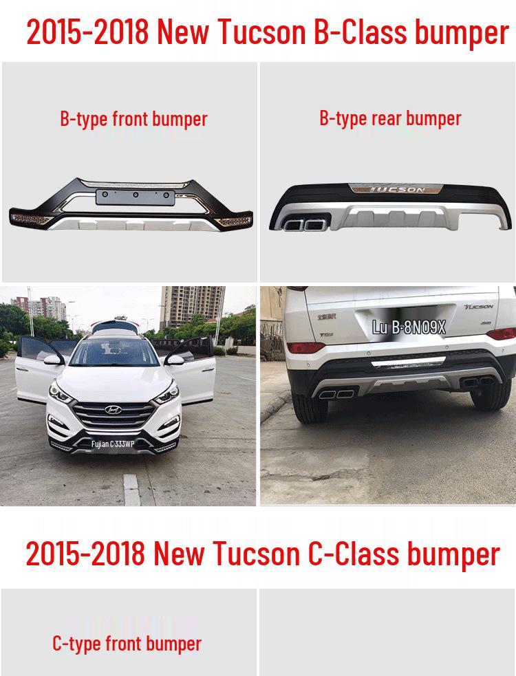 Fits 2015-2018 Hyundai Tucson: Front/rear Bumper Guards, 2018 Model Decorative Bumpers.