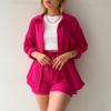 2024 Autumn Women's Two-Piece Set: Wrinkled Long Sleeve Shirt & High Waist Drawstring Shorts